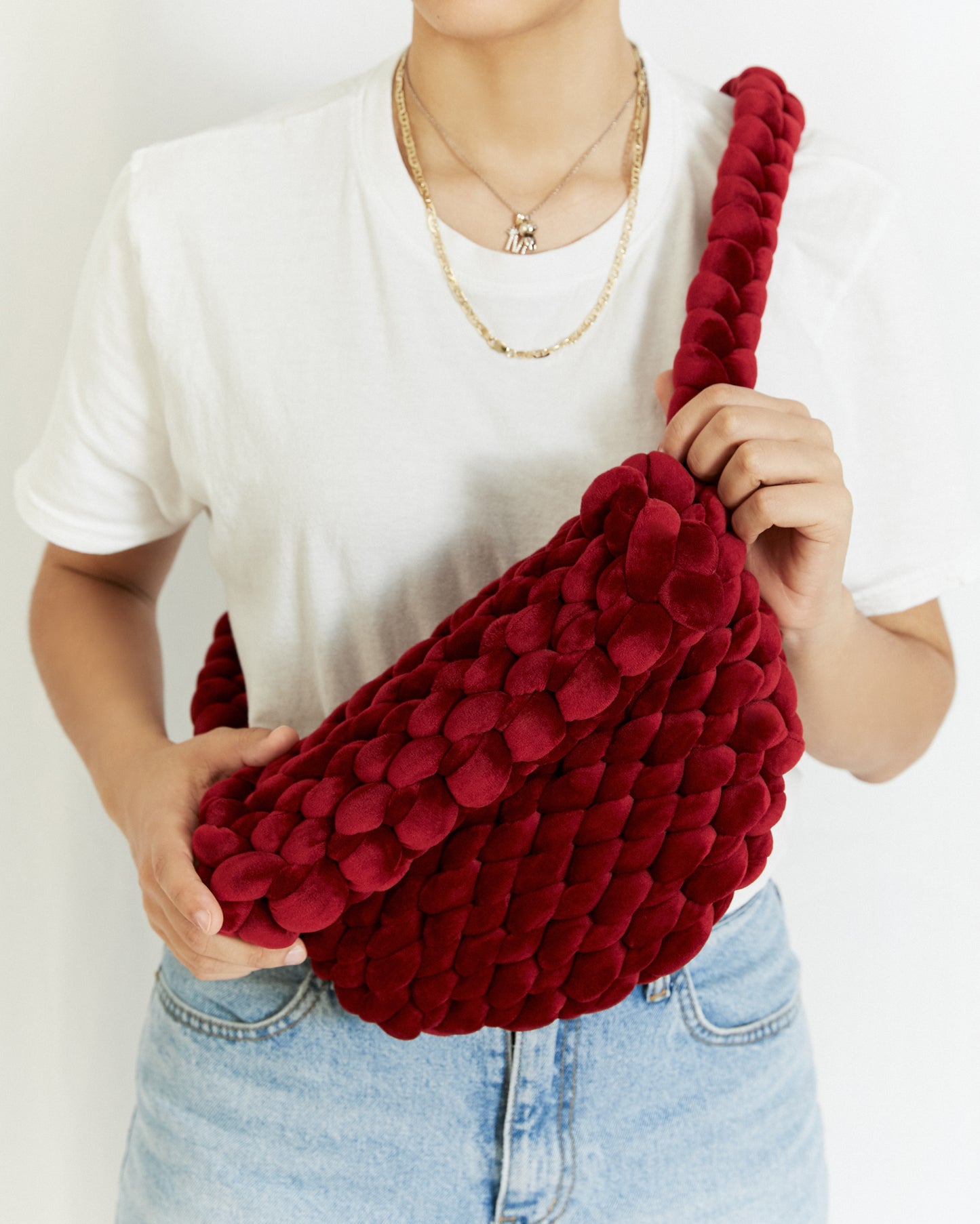 Crochet Velvet Sling Bag